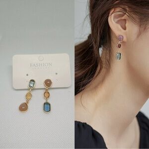 NEW Geometric Shape Shiny Synthetic Gems Decor Dangle earrings